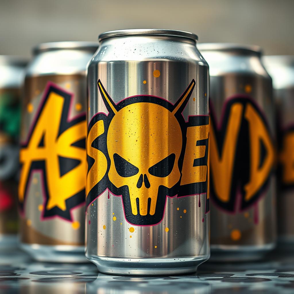 A close-up photoshoot of a soda can featuring graffiti with the word "ASCEND" in bold, dynamic lettering on the surface