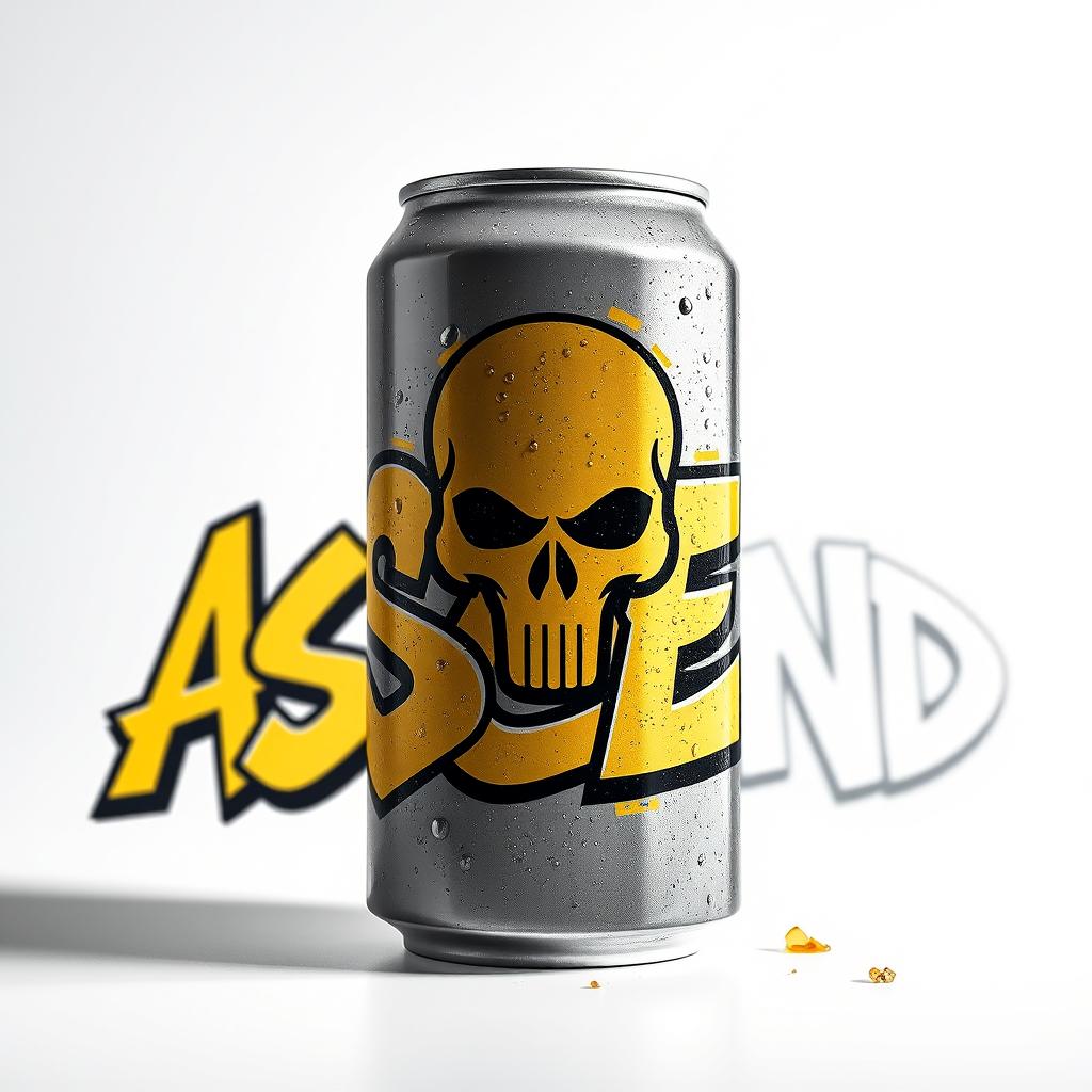 A soda can with the graffiti word "ASCEND" covering its entire surface in bold, dynamic lettering