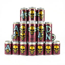 A pyramid of soda cans with graffiti letters "ASCEND" prominently displayed on each can