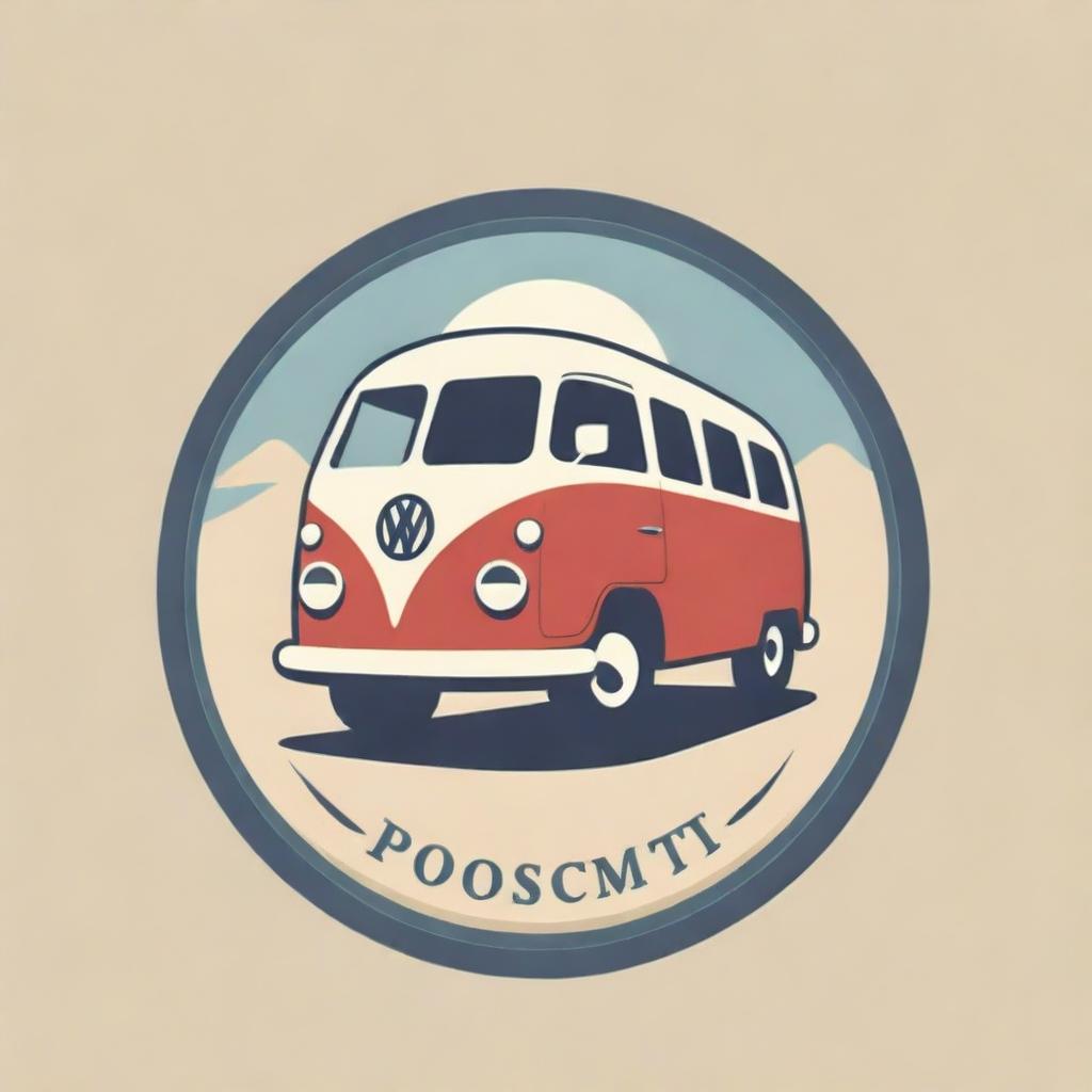 Design a podcast logo featuring a vintage bus situated on an antique-style map as the background.