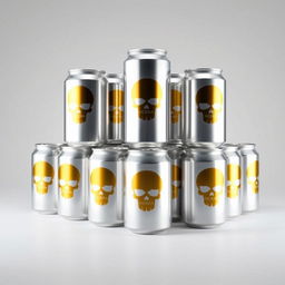 A pyramid of soda cans with a sleek silver metallic color