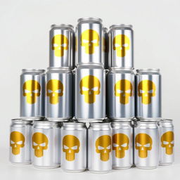 A pyramid of soda cans with a sleek silver metallic color