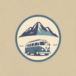 Design a podcast logo featuring a vintage bus situated on an antique-style map as the background.