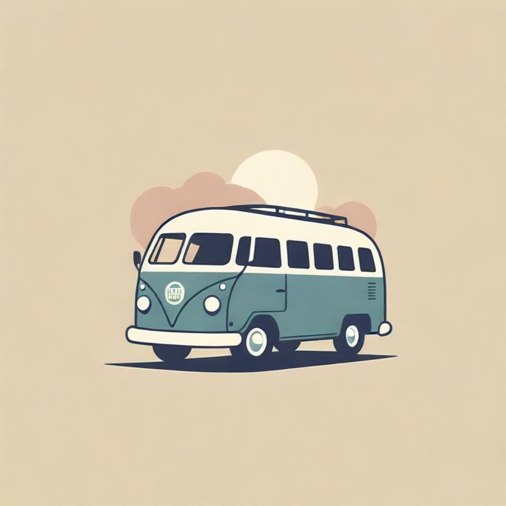 Design a podcast logo featuring a vintage bus situated on an antique-style map as the background.