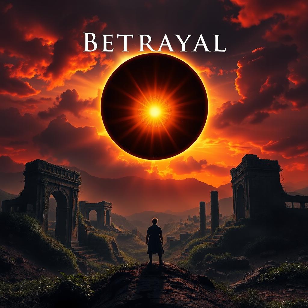 A captivating, textless book cover design on the theme of "Betrayal of the Sun," with dimensions of 1000x1000 pixels