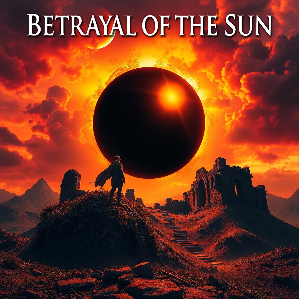 A captivating, textless book cover design on the theme of "Betrayal of the Sun," with dimensions of 1000x1000 pixels