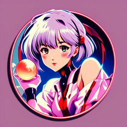 Retro anime profile of Rei Ayanami from 'Neon Genesis Evangelion', glitching with a cool metallic circle border.