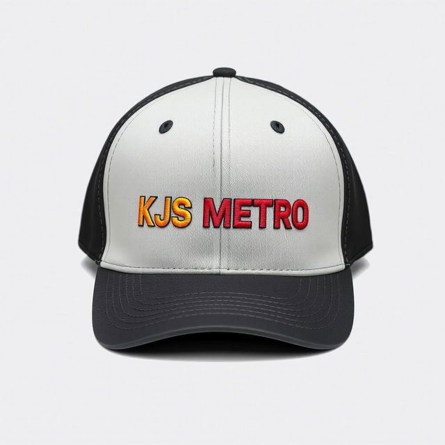 A stylish baseball cap featuring an embroidered design that reads 'KJS METRO' on the front