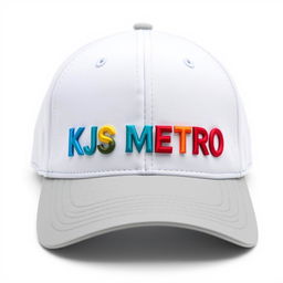 A stylish baseball cap featuring an embroidered design that reads 'KJS METRO' on the front