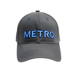 A stylish baseball cap featuring an embroidered design that reads 'KJS METRO' on the front