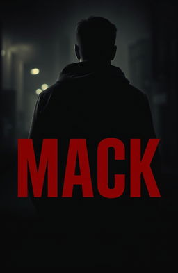 Vague, simple, minimalist dark book cover design featuring the back view of a man in a hoodie