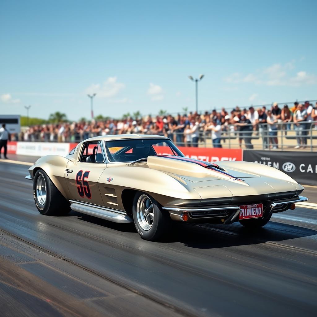 A streamlined Chevrolet Corvette drag car, embodying speed and precision at a drag strip