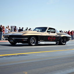 A streamlined Chevrolet Corvette drag car, embodying speed and precision at a drag strip