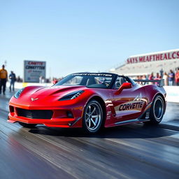 A streamlined Chevrolet Corvette drag car, embodying speed and precision at a drag strip