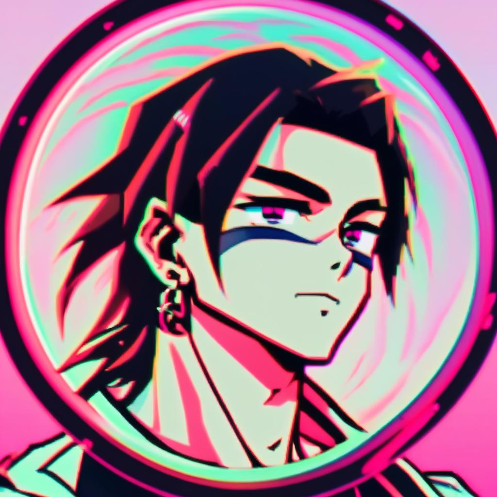 Retro anime profile of Zyzz glitching within a cool circle border.