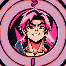 Retro anime profile of Zyzz glitching within a cool circle border.