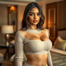 A beautiful Indian woman with an alluring presence, featuring captivating large breasts