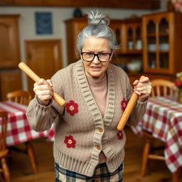 An elderly woman with an angry expression, showing her feelings strongly