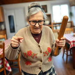 An elderly woman with an angry expression, showing her feelings strongly