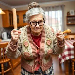 An elderly woman with an angry expression, showing her feelings strongly