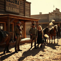 A dramatic scene from "The Tale of Altora," a Western film set in 1884, capturing the essence of the rugged frontier life