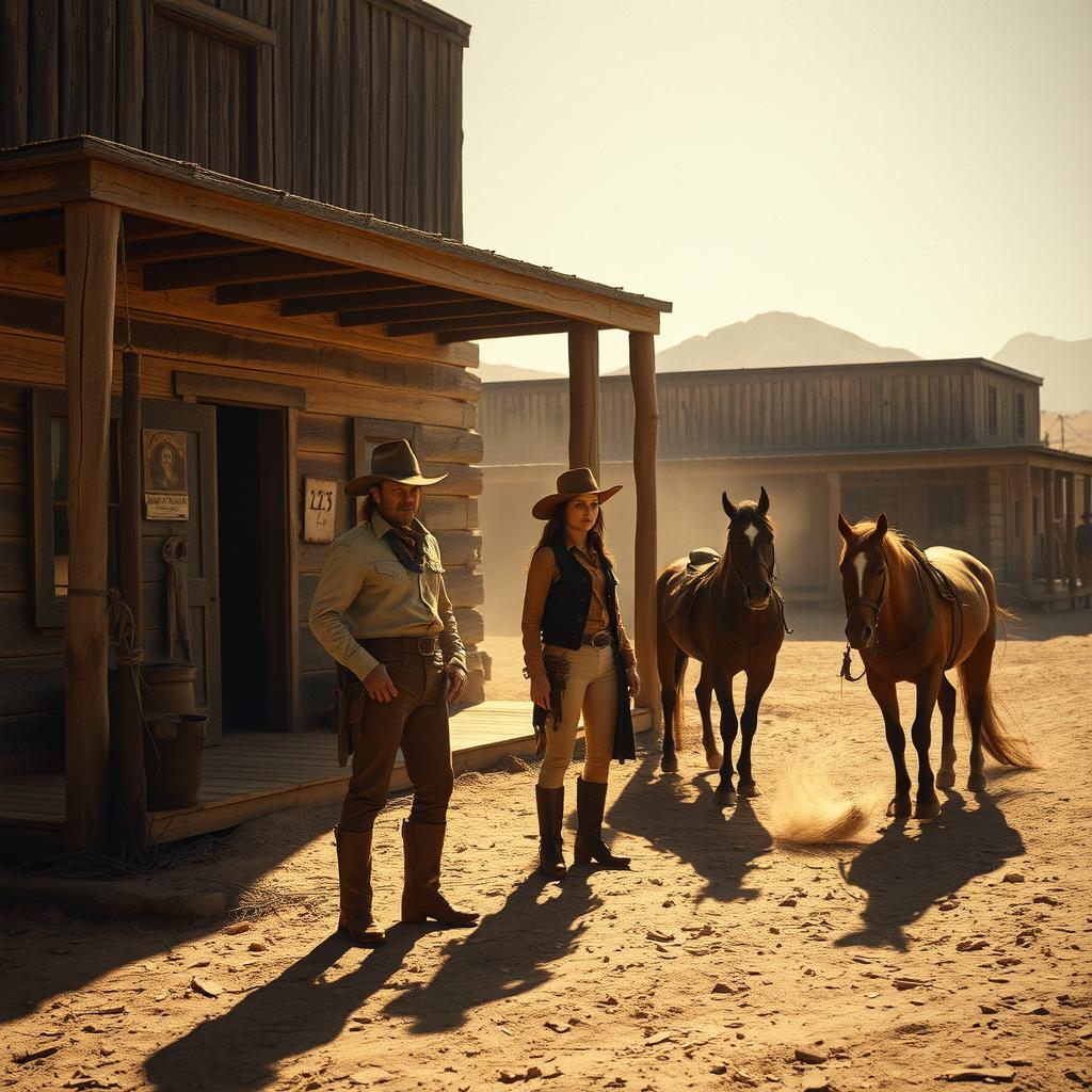 A dramatic scene from "The Tale of Altora," a Western film set in 1884, capturing the essence of the rugged frontier life