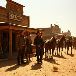 A dramatic scene from "The Tale of Altora," a Western film set in 1884, capturing the essence of the rugged frontier life