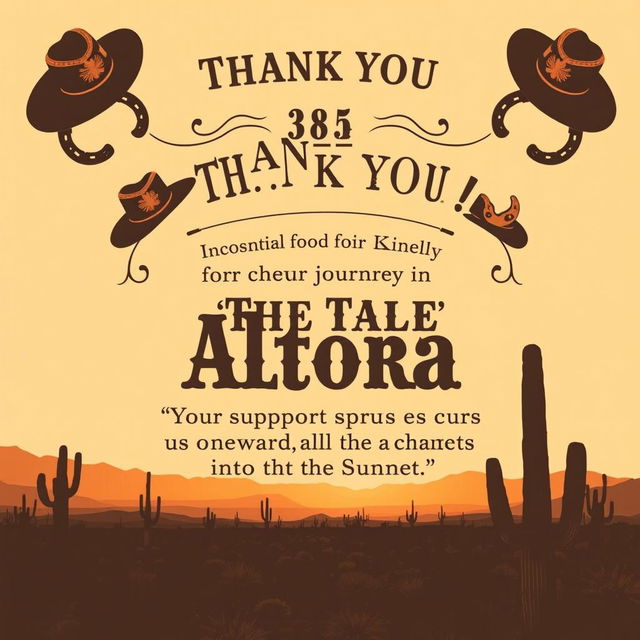 An elegant thank you message styled as a poster for an 1884 Western film