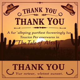 An elegant thank you message styled as a poster for an 1884 Western film