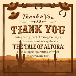 An elegant thank you message styled as a poster for an 1884 Western film