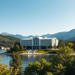 A uniquely designed building shaped distinctly like a map of Ukraine, with clear, recognizable contours that are easily recognizable by humans