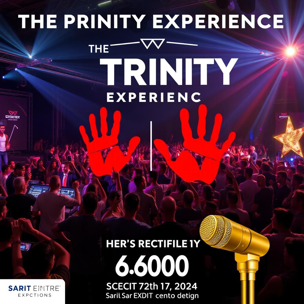 A vibrant event scene capturing "The Trinity Experience", featuring a large-scale gathering with 6,000 people