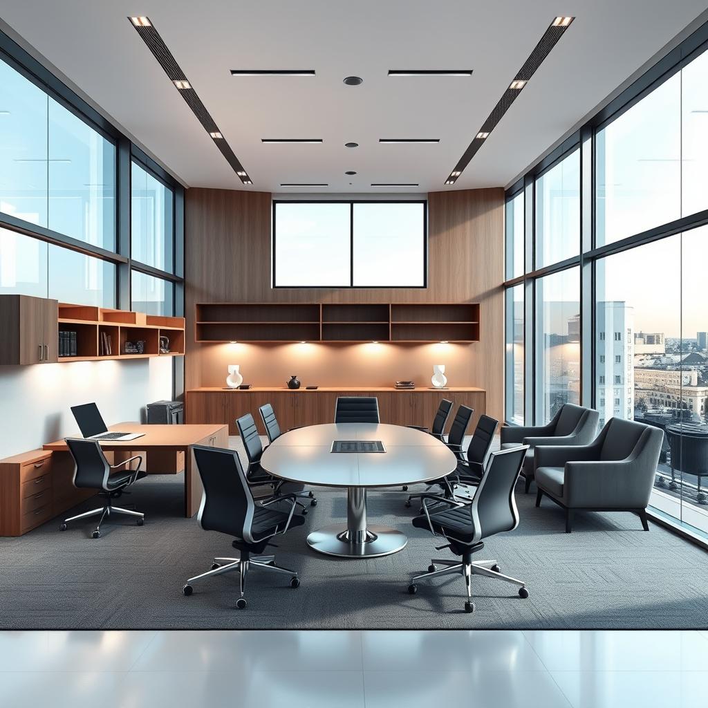 A modern rectangular office design of 30 square meters, featuring an efficient layout