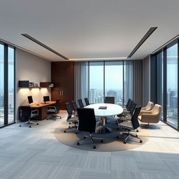 A modern rectangular office design of 30 square meters, featuring an efficient layout