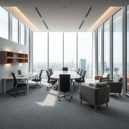 A modern rectangular office design of 30 square meters, featuring an efficient layout