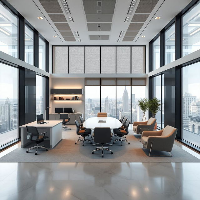 A modern rectangular office design of 30 square meters, featuring an efficient layout