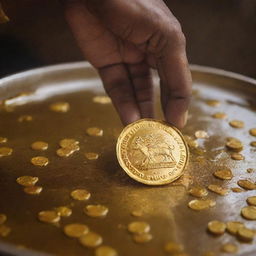 A beautiful golden coin in the process of melting, symbolizing a traditional Tamil wedding ceremony.