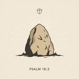 A minimalist illustration of Psalm 18:2, depicting a strong rock symbolizing the Lord as the protector and savior