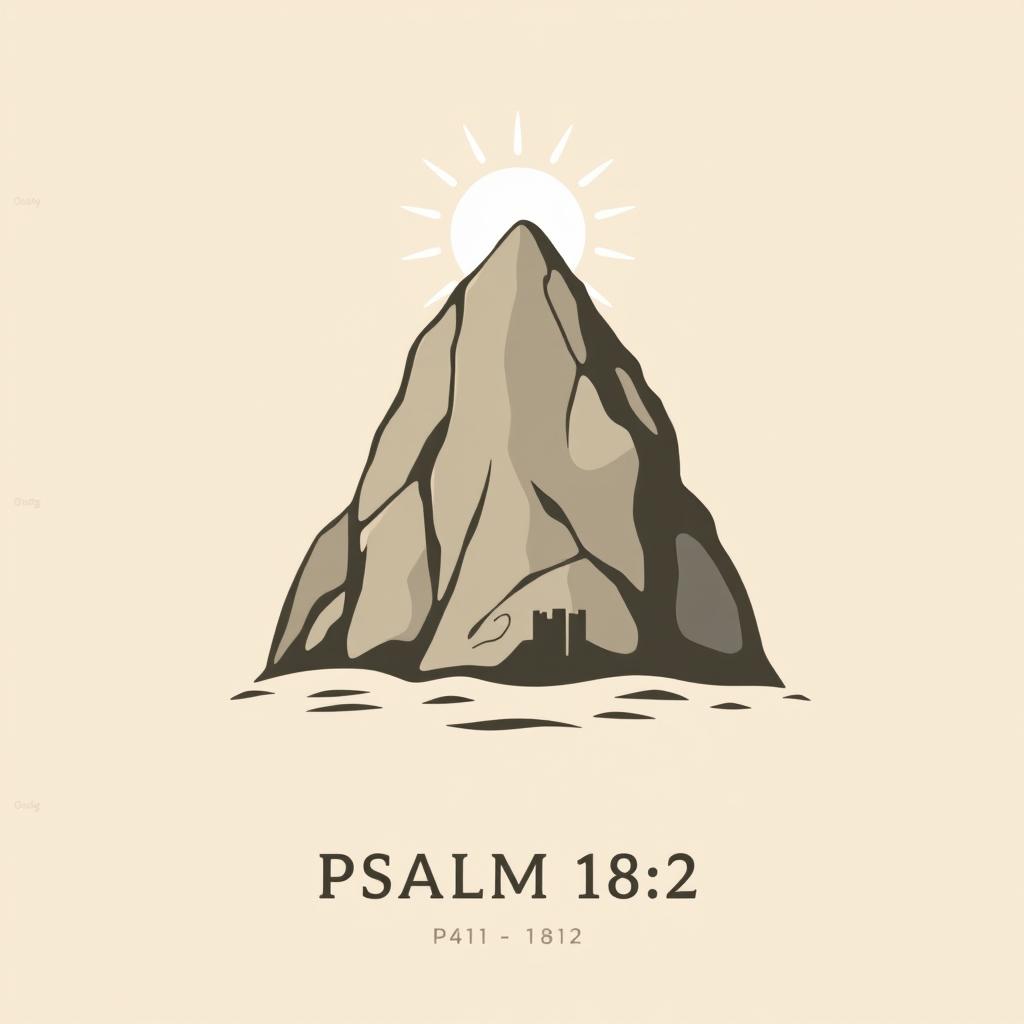 A minimalist illustration of Psalm 18:2, depicting a strong rock symbolizing the Lord as the protector and savior