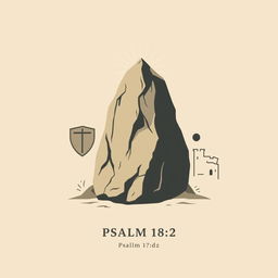 A minimalist illustration of Psalm 18:2, depicting a strong rock symbolizing the Lord as the protector and savior