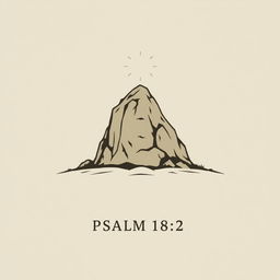 A minimalist illustration of Psalm 18:2, depicting a strong rock symbolizing the Lord as the protector and savior