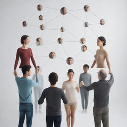 Generate a dynamic image that encapsulates the concept of intersubjectivity. It should include interconnected human forms to signify shared understanding and communication.