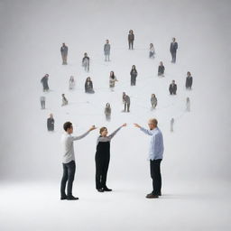 Generate a dynamic image that encapsulates the concept of intersubjectivity. It should include interconnected human forms to signify shared understanding and communication.