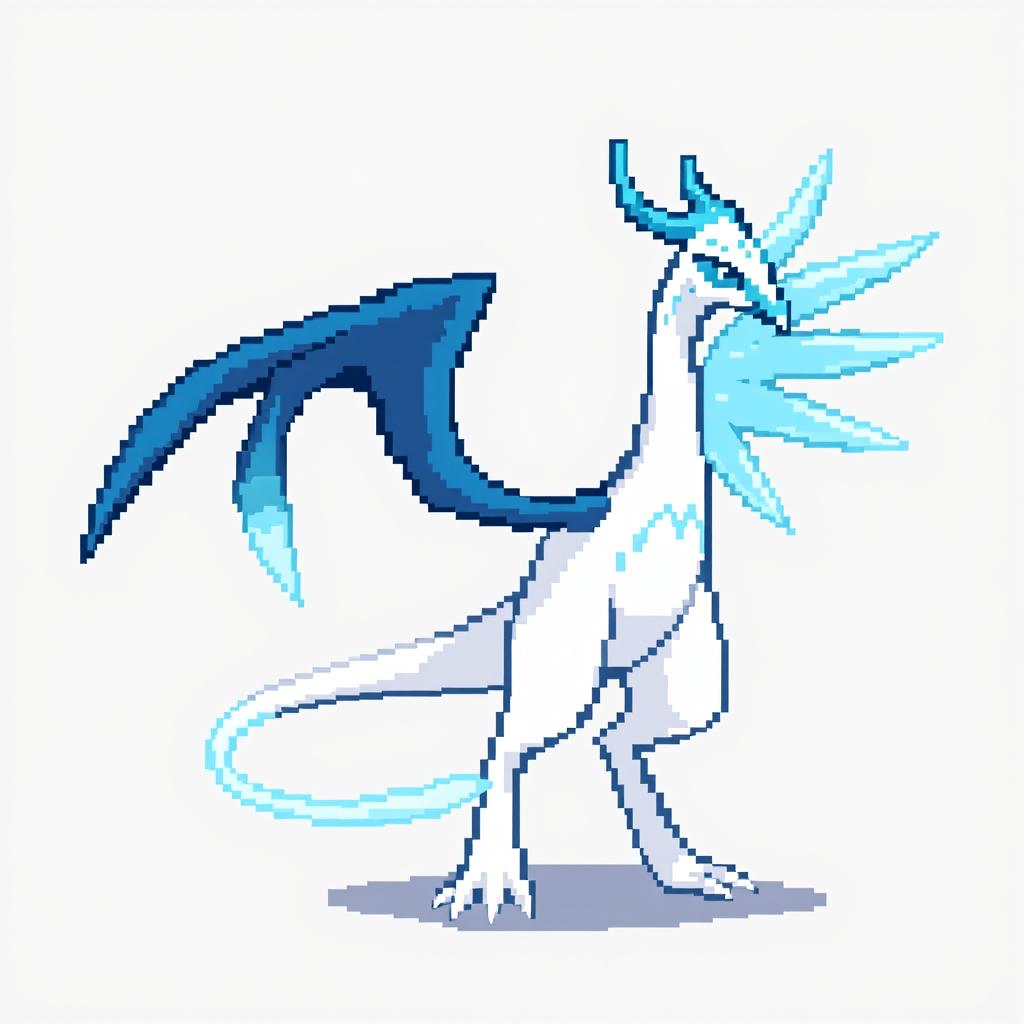 Pixel art of a new evolution of the Pokémon Lugia, designed in a compact 16x16 sprite