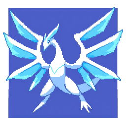 Pixel art of a new evolution of the Pokémon Lugia, designed in a compact 16x16 sprite