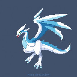 Mega Evolution of Lugia in pixel art style, designed with a 16 x 16 grid