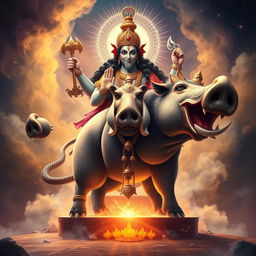 The majestic boar, Varaha Avatar, representing Lord Vishnu's grandeur, stands powerfully with a divine presence