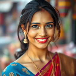 A captivating portrait of a beautiful Indian woman exuding warmth and confidence