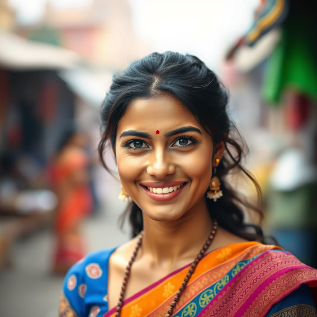 A captivating portrait of a beautiful Indian woman exuding warmth and confidence