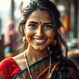 A captivating portrait of a beautiful Indian woman exuding warmth and confidence